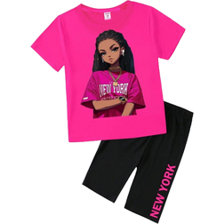 Shein Tween Girl Casual TShirt And Tight Shorts Set