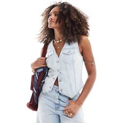 New Look Denim Waistcoat In Acid Wash - Blue