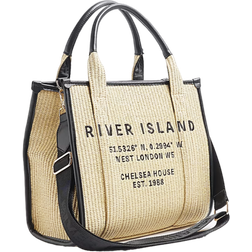 River Island Womens Raffia Embroidery Ri Shopper Bag - Beige