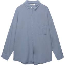 Pull&Bear Oversized Linen Look Shirt - Pale Blue