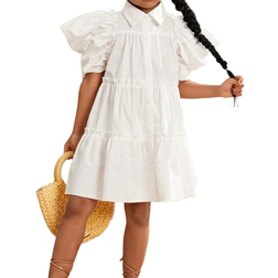 Shein Toddler Girls Puff Sleeve Ruffle Hem Smock Dress