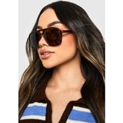boohoo Womens Oversized Retro Aviator Sunglasses - Brown