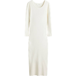H&M Pige Ribstrikket Kjole - Hvid