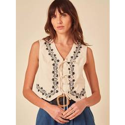 Nobody's Child Rosie Embroidered Cotton Blend Waistcoat - Beige