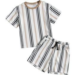 Shein Young Boy Striped Graphic Tee Shorts Set