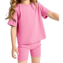 Shein Toddler Girls Cotton Drop Shoulder Top & Biker Shorts Set
