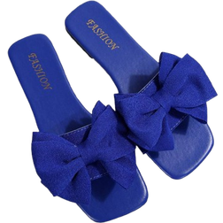 Shein Plus Womens Simple Comfortable BowKnot Decorated OpenToe Flat Blue Sandals Casual Fashionable Outdoor Beach Summer Shoes