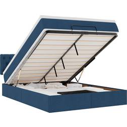vidaXL Estructura De Cama Otomana Colchón Tela Azul Pardo 140x200 cm Cama con Estructura
