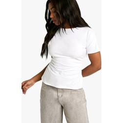 boohoo Jersey Ruched Waist Cap Sleeve Tshirt - White