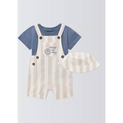 John Lewis Baby Cotton Twill Bibshorts T-Shirt and Hat Set - Neutral Stripe