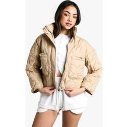 boohoo Womens Quilt Detail Padded Jacket - Beige
