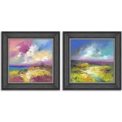 John Lewis Anna Schofield Field Calmness Purple Valley Print Set of 2 53 x 53 cm Framed Art