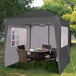 MCC Direct Pop-up Gazebo 2m x 2m With Sides Silver Protective Layer Waterproof Marquee Canopy Grey