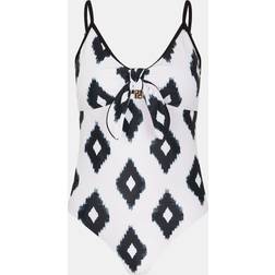 Accessorize Monochrome Print Tie Front Swimsuit - Ivory