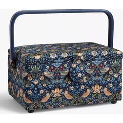 John Lewis William Morris Strawberry Thief Print Medium Rectangular Sewing Basket Navy Storage Box