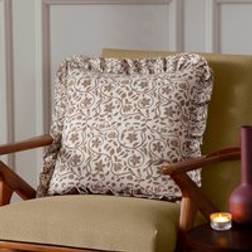Paoletti Seventy Three Linen Filigree Printed Ruffle 50cm x 50cm Olive Complete Decoration Pillows Green, Beige