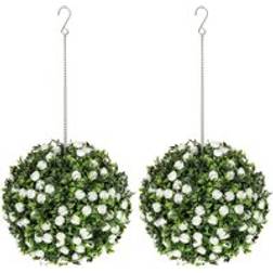 Homcom Set of 2 Topiary Rose Balls Artificial Plant
