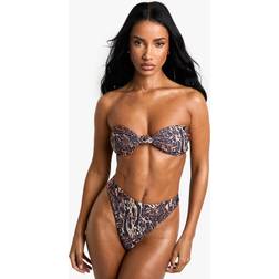 boohoo Womens Swimwear Essentials Leopard Bandeau Bikini Top - Brown