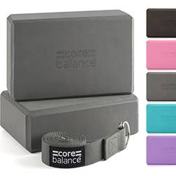 Core Balance Yoga Blocks Set Of 2 High Density EVA Foam with Adjustable Metal D Ring Cotton Strap Grey