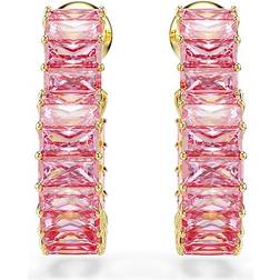 Swarovski Matrix Gold Heart Shape Pink Baguette Crystal Hoop Earrings