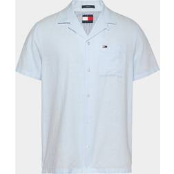 Tommy Jeans Linen Blend Camp Short Sleeved Shirt - Light Blue