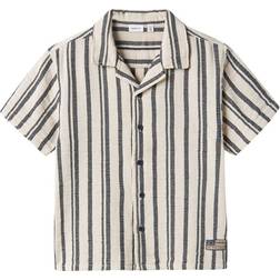 Name It Striped Organic Cotton Shirt - Beige/Blue