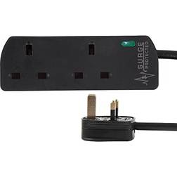 Pro Elec Mains Extension Lead 2 Gang 1m Black