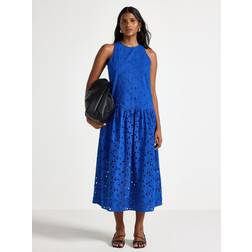 Lindex Midi Kjole Med Broderie Anglais - Blå
