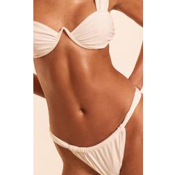 PrettyLittleThing Cream Ruched Tanga Bikini Bottoms - White