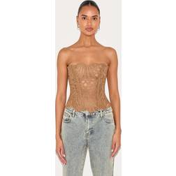 PrettyLittleThing Corset En Dentelle Texturée Transparente Fleurie - Marron