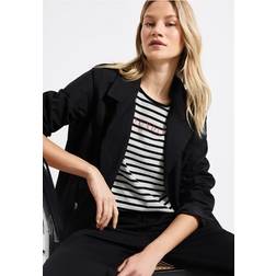 Street One Frauen Streifenshirt mit Wording - Schwarz