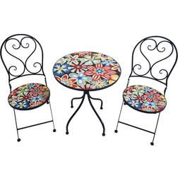 SunTime Outdoor Living Floral Fiesta 2-Seater Mosaic Garden & Folding Bistro Set, 1 Table incl. 2 Chairs