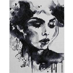 Panduro Hobby Diamond Painting Ansikte Svart Vit Akvarellstil 30 x 40 cm