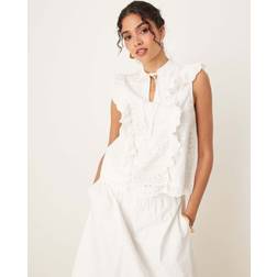 Y.A.S luma Topp I Broderie Anglaise Med Knytning Och Volang - Vit/A