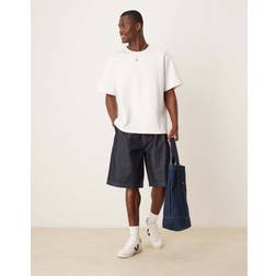 ASOS DESIGN Forvaskede Lange Jorts I Denim Med Plisseringer - Mørkeblå
