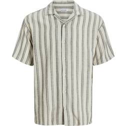 Jack & Jones Revere Collar Textured Stripe Short Sleeve Shirt White
