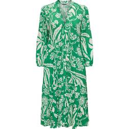 Only Printed Maxi Dress with Long Sleeves - Green Print