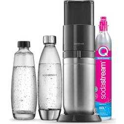 SodaStream Duo Machine à Eau Pétillante et Soda pour Carafe en Verre 1L Pack 1 Bouteille 1L Finition Acier Inoxydable Lave-Vaisselle 60L à Clipser Noire