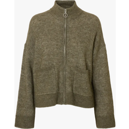 Selected Sia Ras Long Sleeve Knit Zipper Cardigan - Vetiver Melange