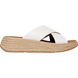 Fitflop F-Mode Espadrille Leather Flatform Cross Slides - Vit