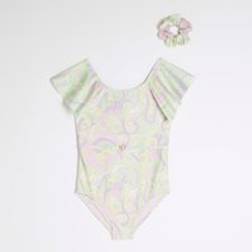 River Island Girls Green Swirl Print Swimsuit Set - Green