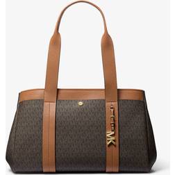 Michael Kors Large Signature Logo and Leather Tote Bag - Brown