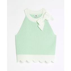 River Island Girls Bow Detail Scallop Hem Top - Green