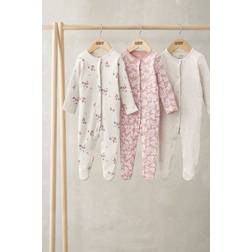 Mamas & Papas Long Sleeve Sleepsuits Pack of 3 Peony/Berry Prints