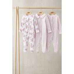 Mamas & Papas Long Sleeve Sleepsuits Pack of 3 Watercolour/Ditsy Floral - Pink