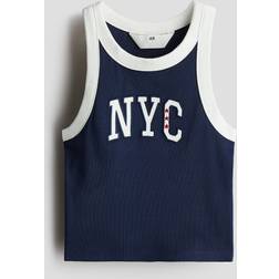 H&M Tanktop I Bomuld Med Tryk - Blå
