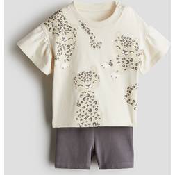 H&M Baby 2-delat Set I Bomullstrikå - Ljusbeige/Geparder