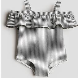 H&M Cold Shoulder Baddräkt Med Volang - Grå