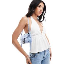 Bershka Vit Topp I Muslintyg Med Halterneck - Vit/A