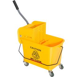 Homcom Yellow Wringer Handle Mop and Bucket Set on Wheels 20L 28.5 x 28 x 50.5 cm